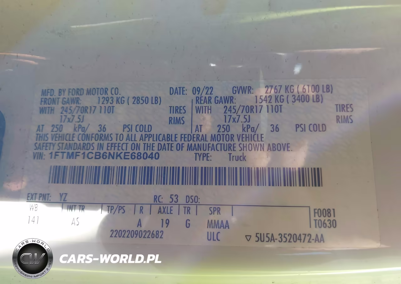 2022 Ford F-150 Xl VIN:1FTMF1CB6NKE68040 - 9