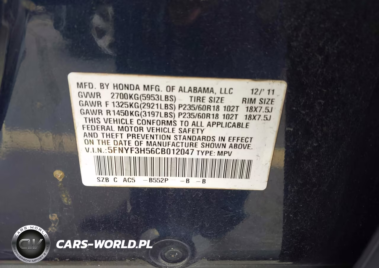 2012 Honda Pilot Ex-L VIN:5FNYF3H56CB012047 - 9