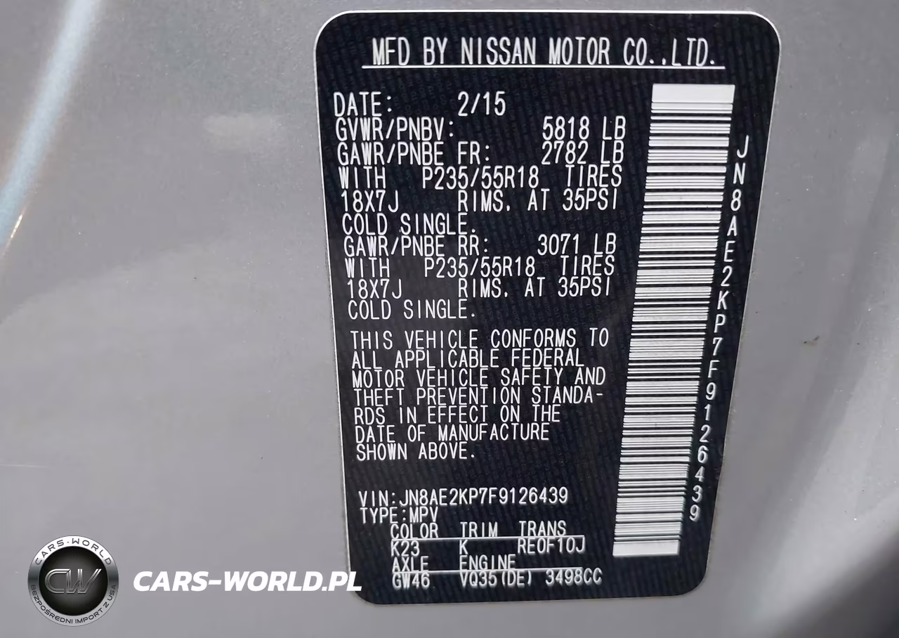 2015 Nissan Quest Platinum VIN:JN8AE2KP7F9126439 - 9