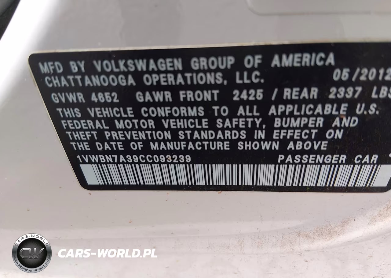 2012 Volkswagen Passat 2.0L Tdi Se VIN:1VWBN7A39CC093239 - 9