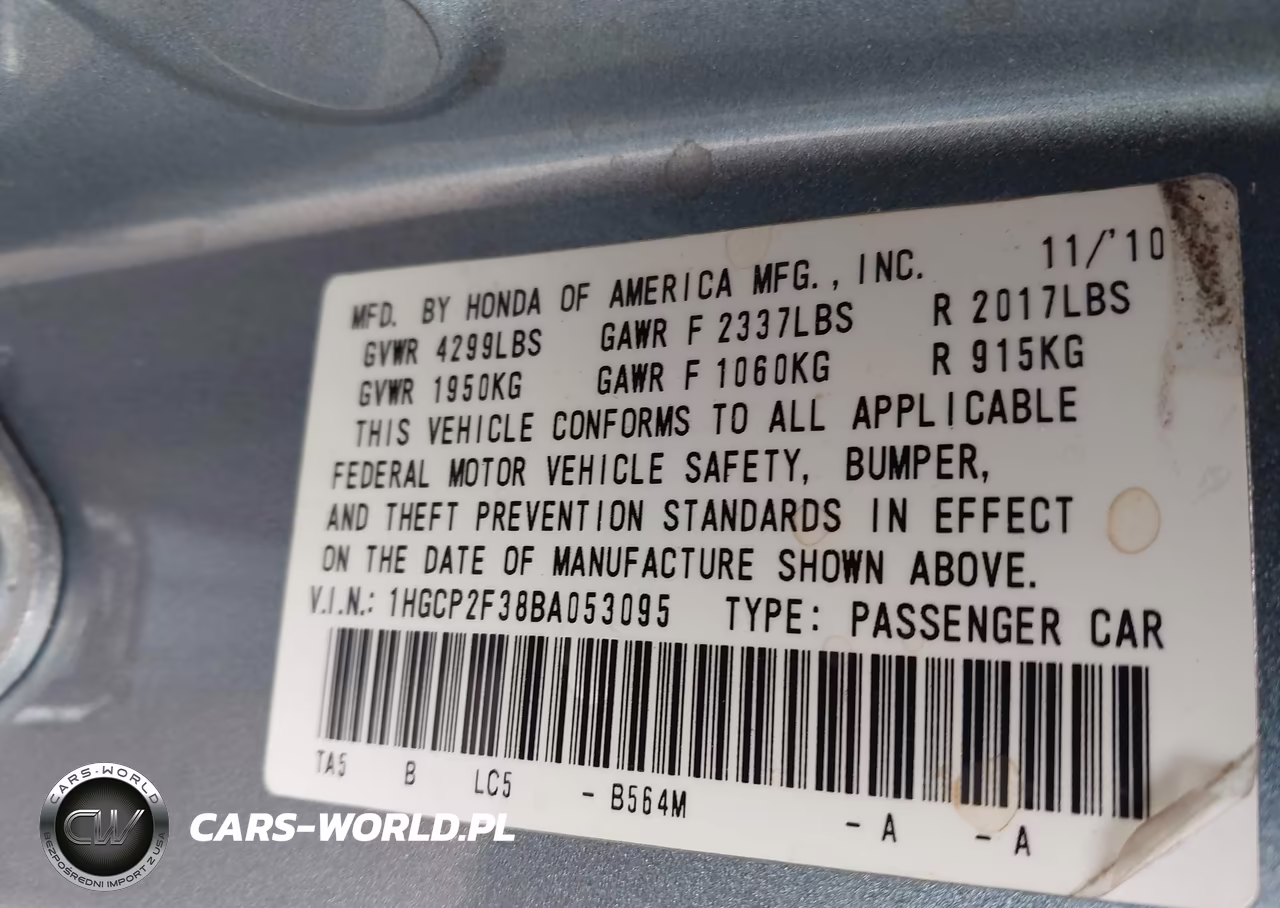 2011 Honda Accord 2.4 Lx VIN:1HGCP2F38BA053095 - 9