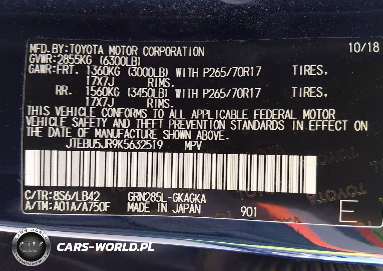 2019 Toyota 4Runner Sr5 Premium VIN:JTEBU5JR9K5632519 - 9