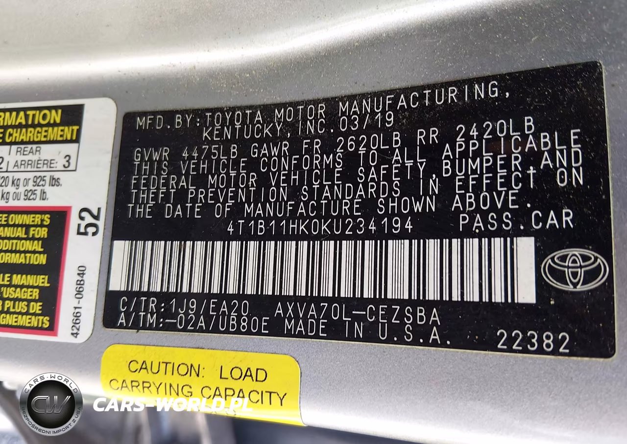 2019 Toyota Camry Se VIN:4T1B11HK0KU234194 - 9