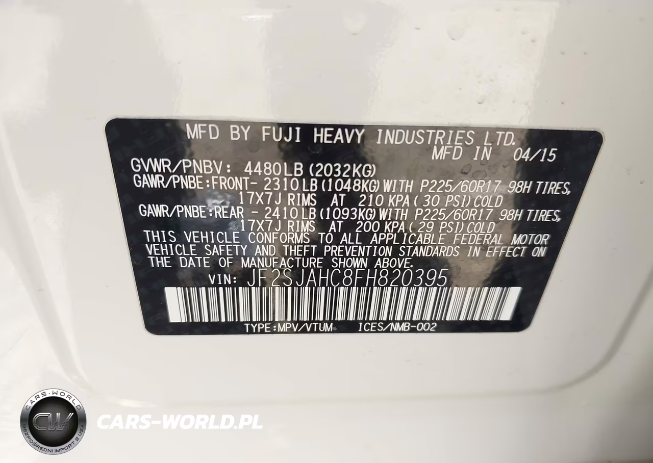 2015 Subaru Forester 2.5I Limited VIN:JF2SJAHC8FH820395 - 9