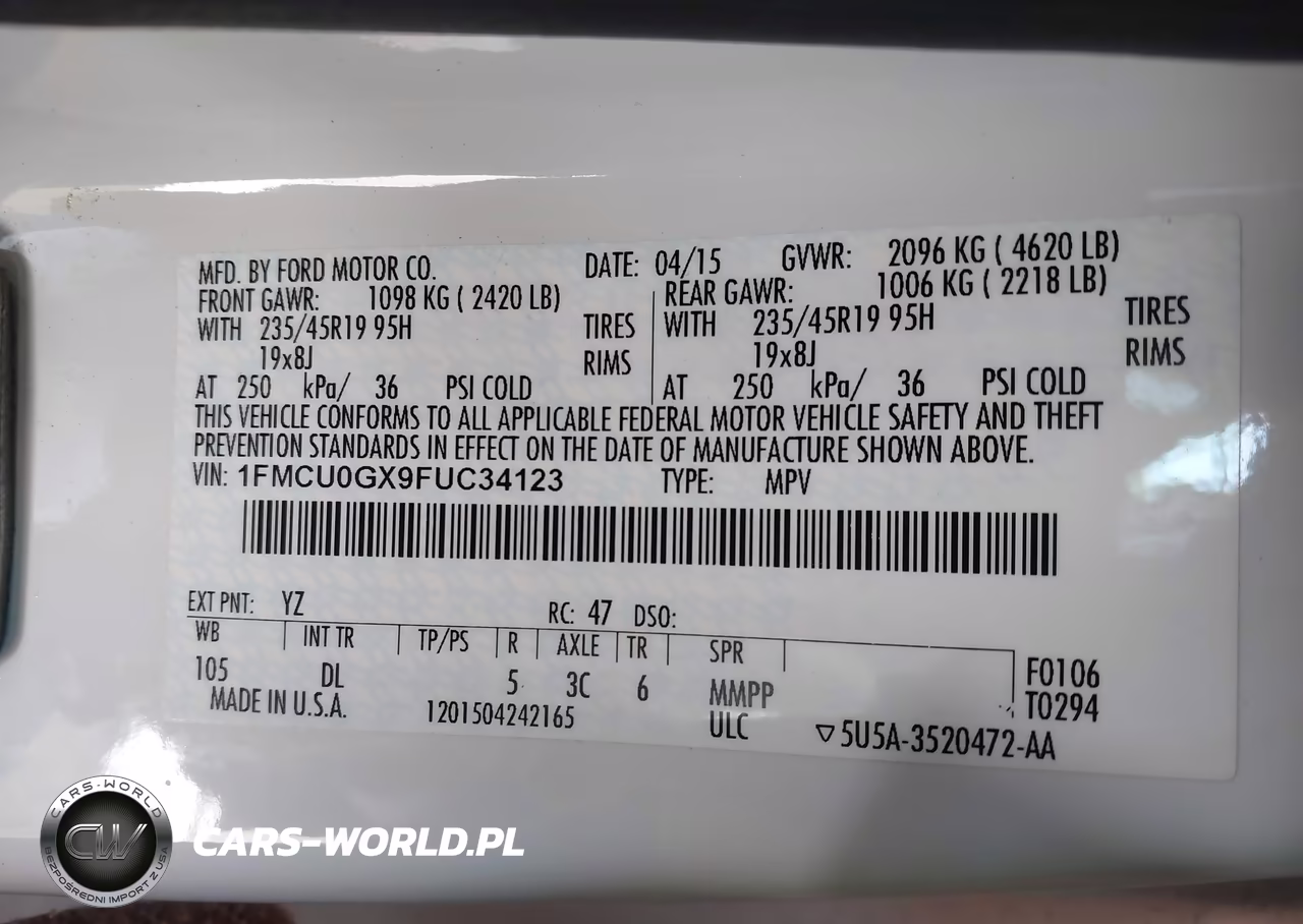 2015 Ford Escape Se VIN:1FMCU0GX9FUC34123 - 9