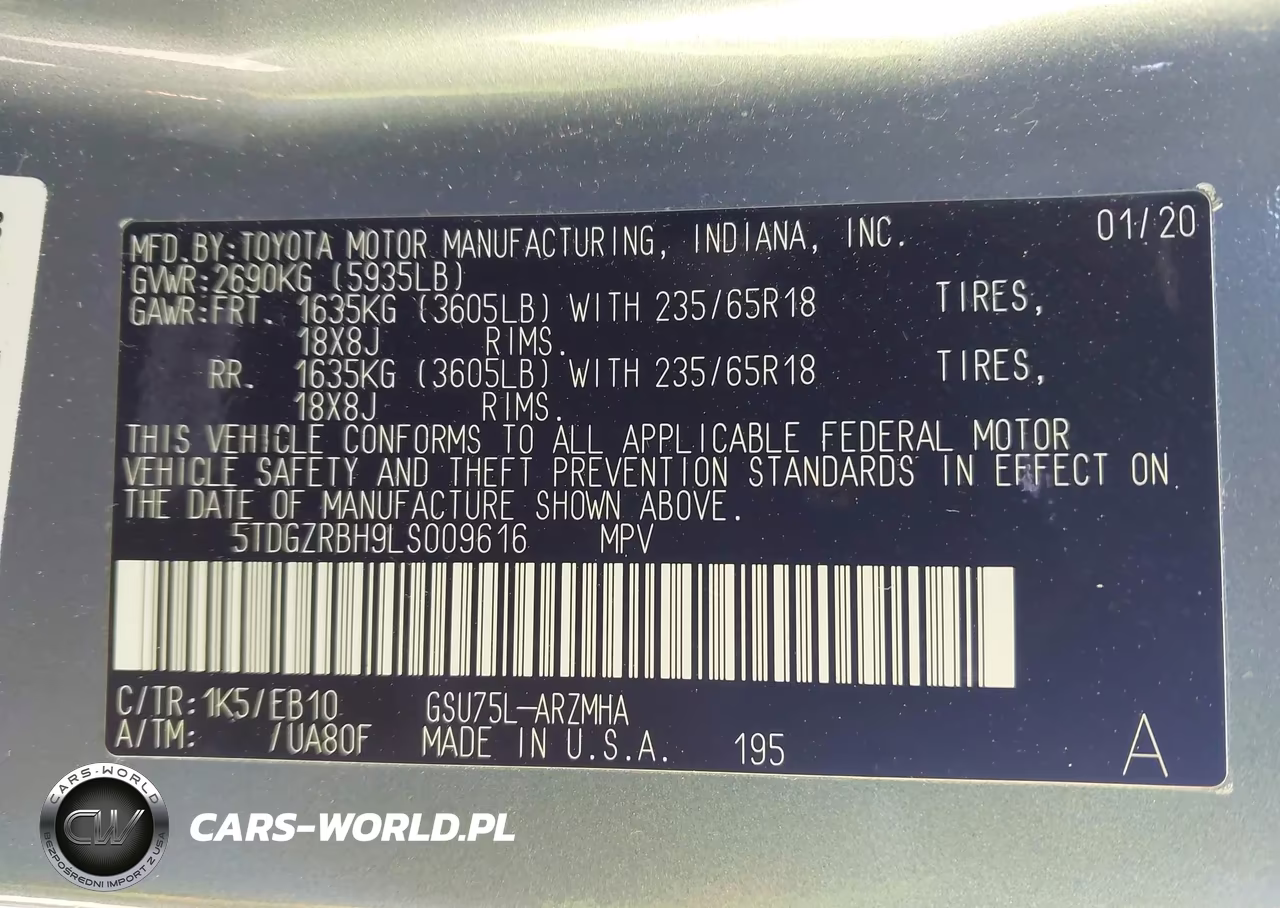 2020 Toyota Highlander Xle VIN:5TDGZRBH9LS009616 - 9