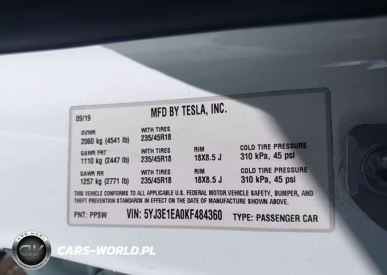2019 Tesla Model 3 Long Range-Mid Range-Standard Range-Standard Range Plus VIN:5YJ3E1EA0KF484360 - 9