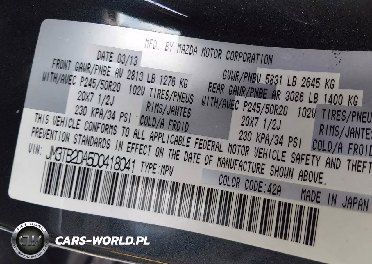 2013 Mazda Cx-9 Grand Touring VIN:JM3TB2DA5D0418041 - 9