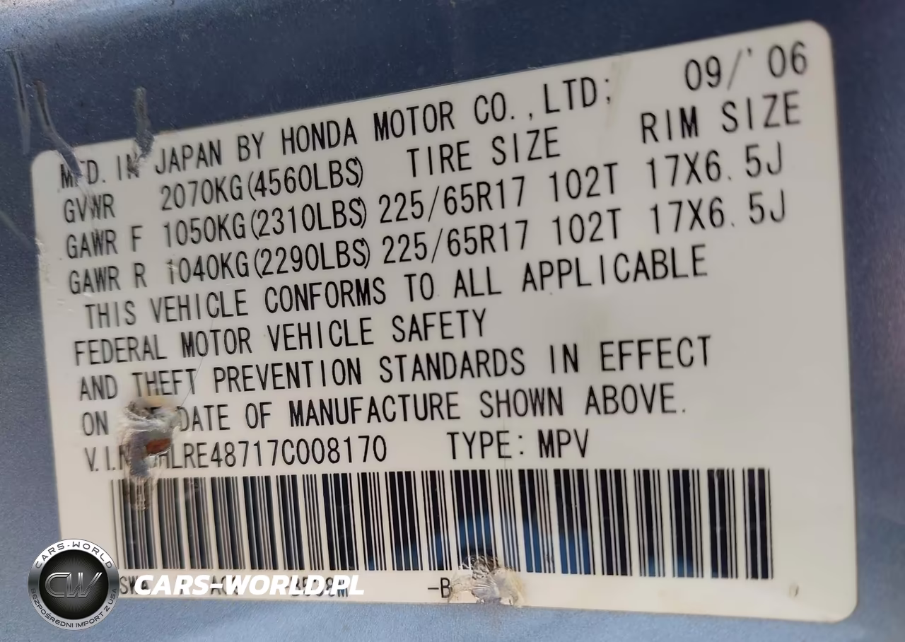 2007 Honda Cr-V Ex-L VIN:JHLRE48717C008170 - 9