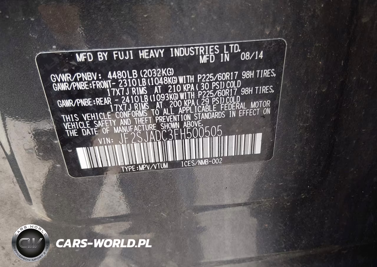 2015 Subaru Forester 2.5I Premium VIN:JF2SJADC3FH500505 - 9