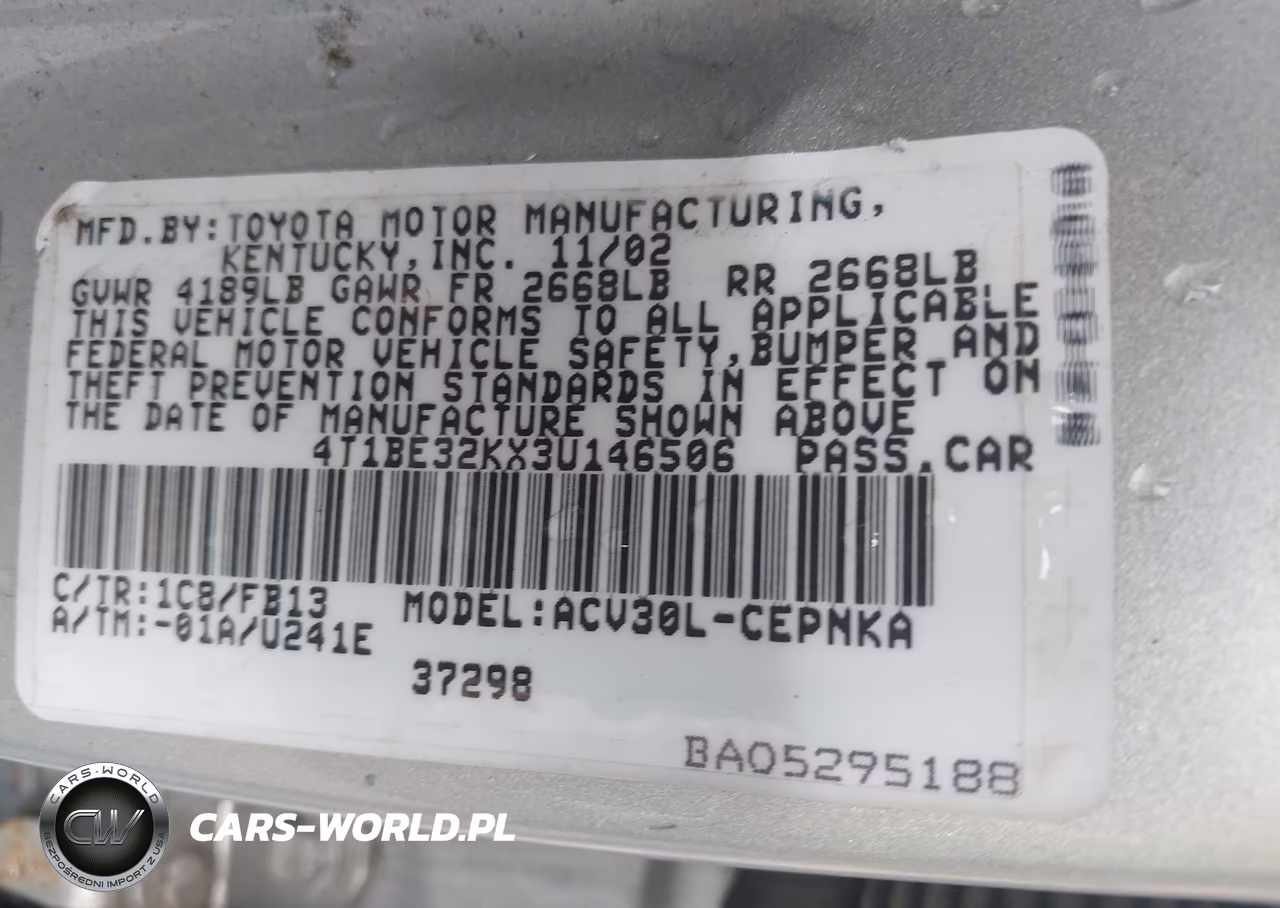 2003 Toyota Camry Le VIN:4T1BE32KX3U146506 - 9