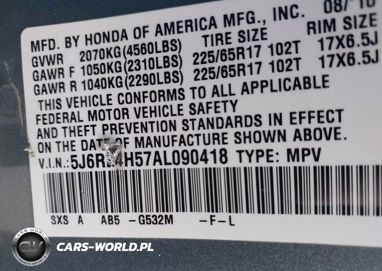 2010 Honda Cr-V Ex VIN:5J6RE4H57AL090418 - 9