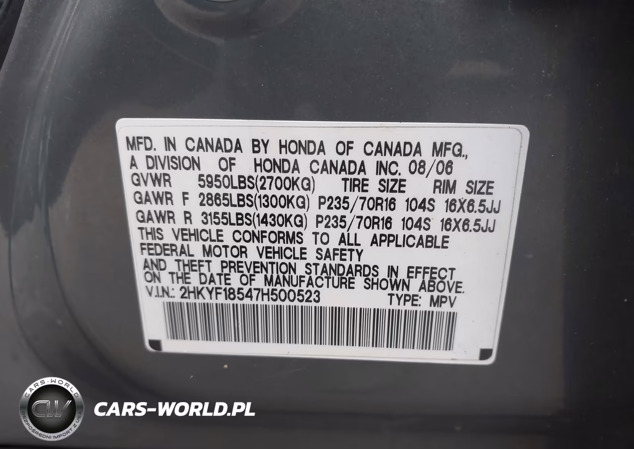 2007 Honda Pilot Ex-L VIN:2HKYF18547H500523 - 9