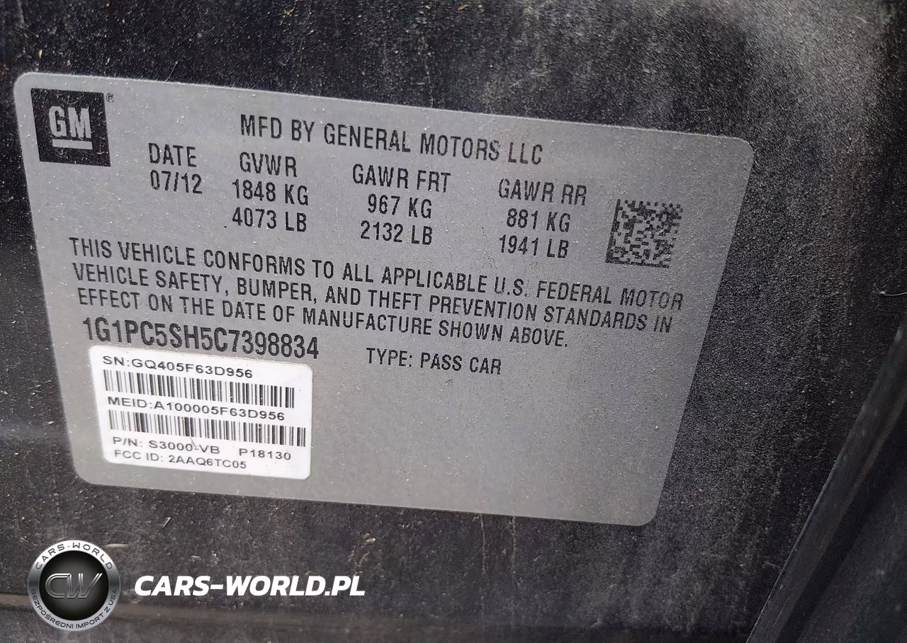 2012 Chevrolet Cruze Ls VIN:1G1PC5SH5C7398834 - 9