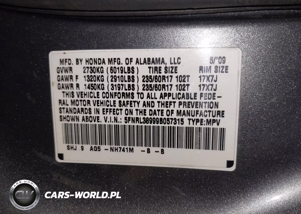 2009 Honda Odyssey Touring VIN:5FNRL38999B057315 - 9
