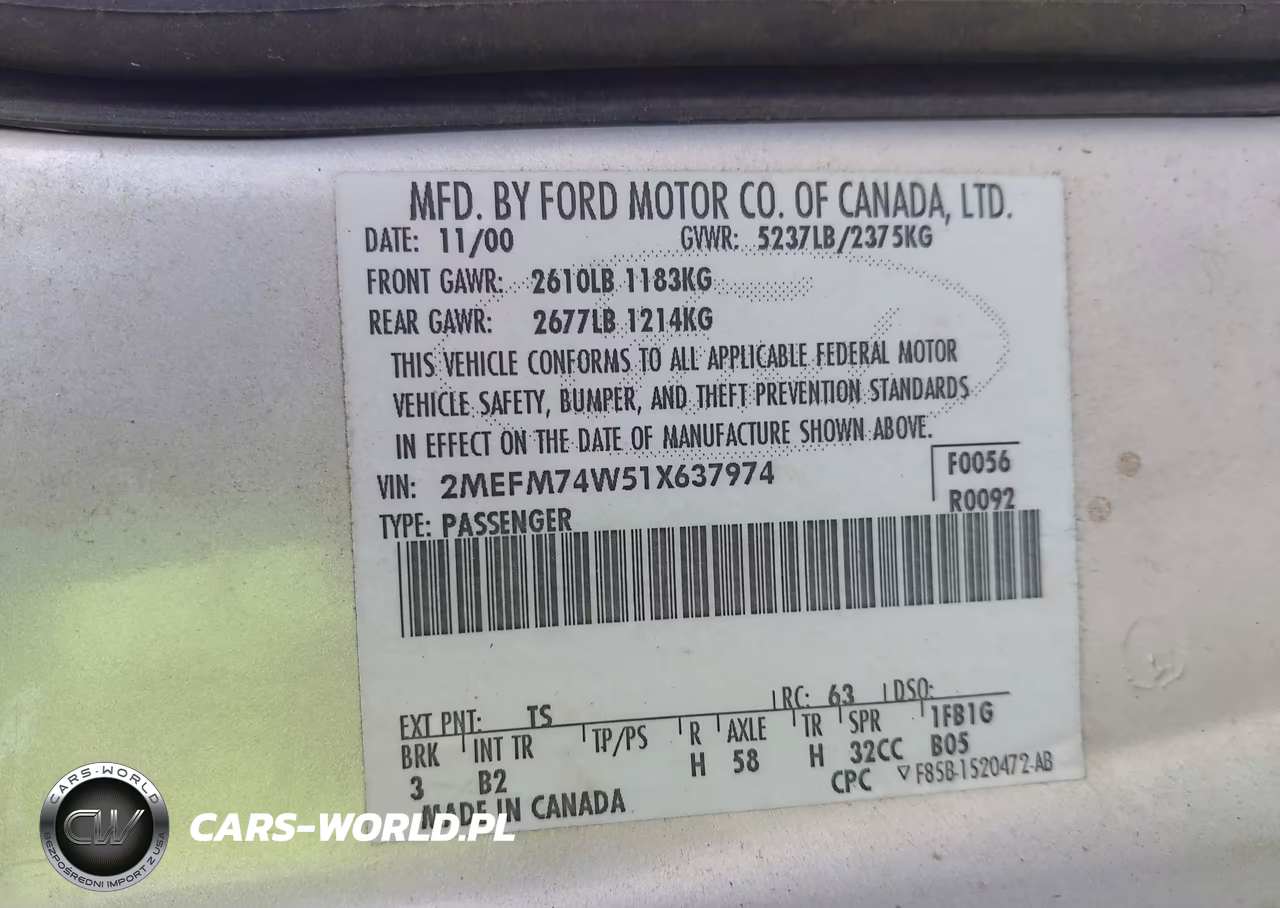 2001 Mercury Grand Marquis Gs VIN:2MEFM74W51X637974 - 9