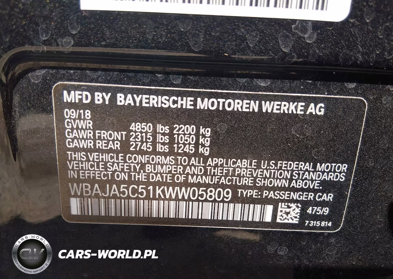 2019 BMW 530I VIN:WBAJA5C51KWW05809 - 9