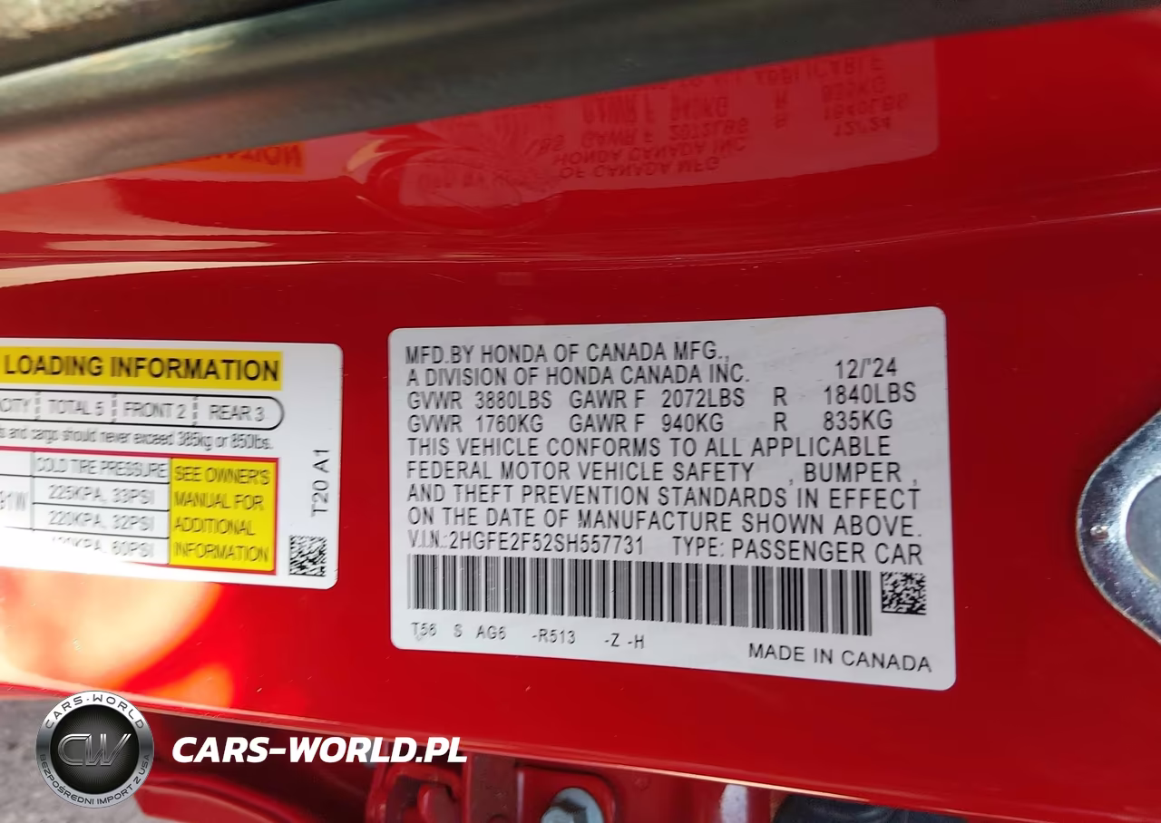 2025 Honda Civic Sport VIN:2HGFE2F52SH557731 - 9