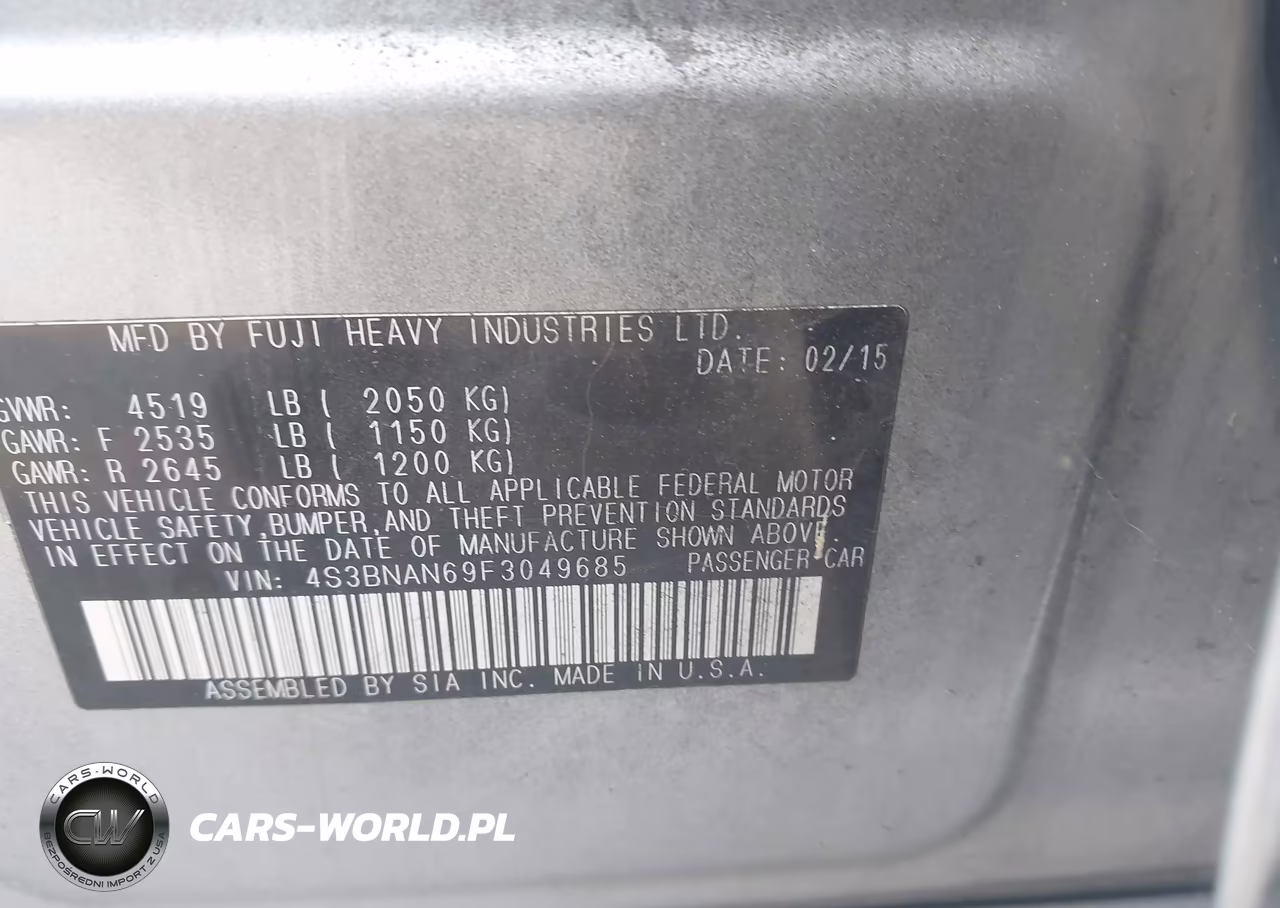 2015 Subaru Legacy 2.5I Limited VIN:4S3BNAN69F3049685 - 9