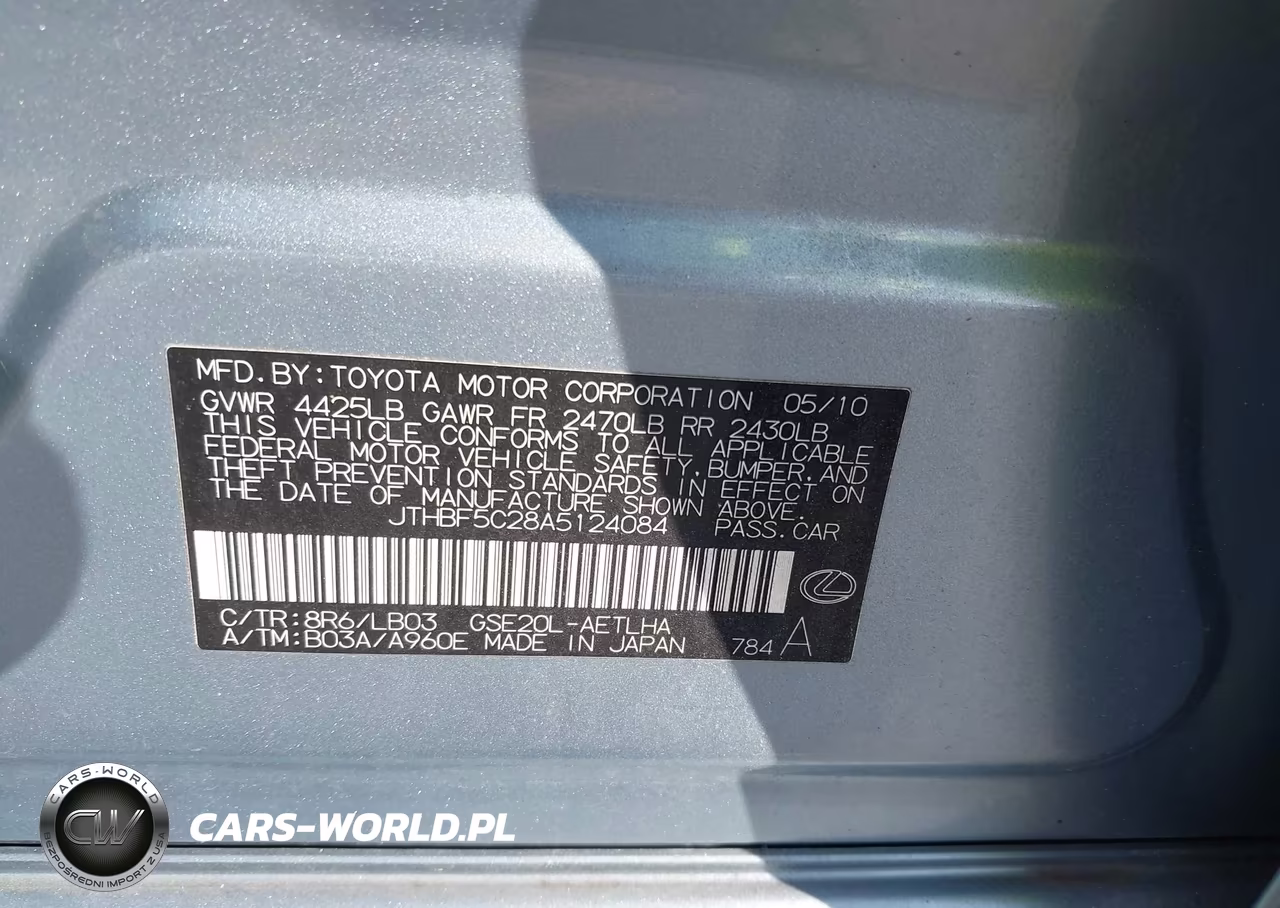 2010 Lexus Is 250 VIN:JTHBF5C28A5124084 - 9
