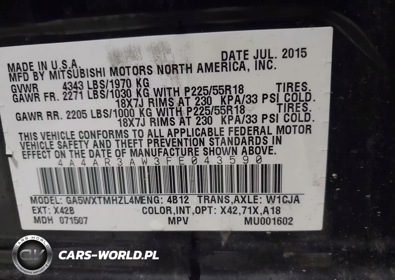 2015 Mitsubishi Outlander Sport Es VIN:4A4AR3AW3FE043590 - 9