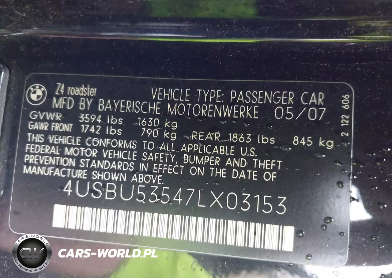 2007 BMW Z4 3.0Si VIN:4USBU53547LX03153 - 9