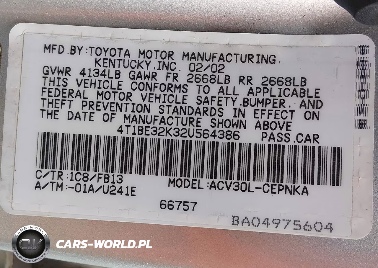 2002 Toyota Camry Le VIN:4T1BE32K32U564386 - 9