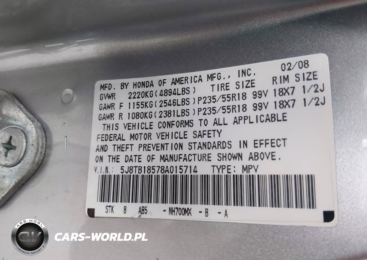 2008 Acura Rdx VIN:5J8TB18578A015714 - 9