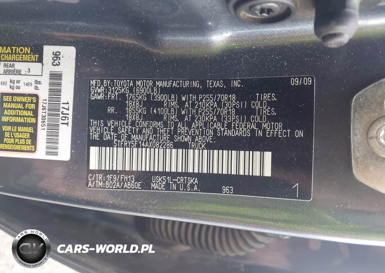 2010 Toyota Tundra Grade 5.7L V8 VIN:5TFRY5F14AX082286 - 9