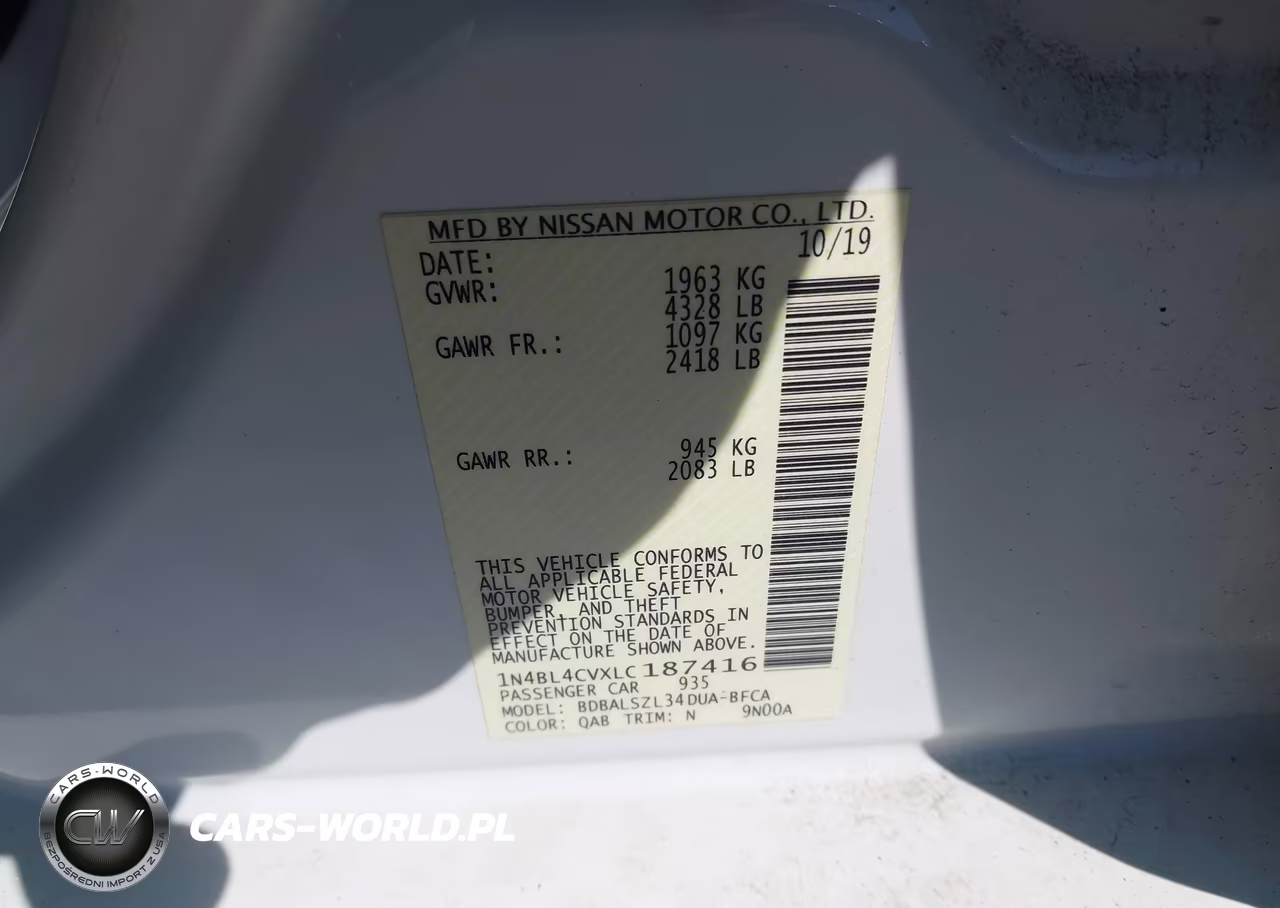 2020 Nissan Altima Sr VIN:1N4BL4CVXLC187416 - 9
