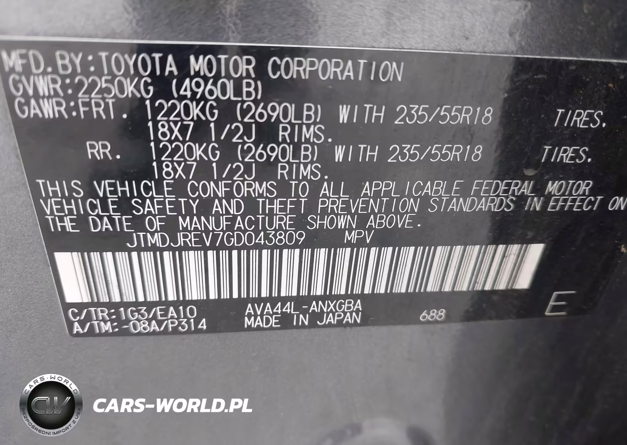 2016 Toyota Rav4 Hybrid Limited VIN:JTMDJREV7GD043809 - 9