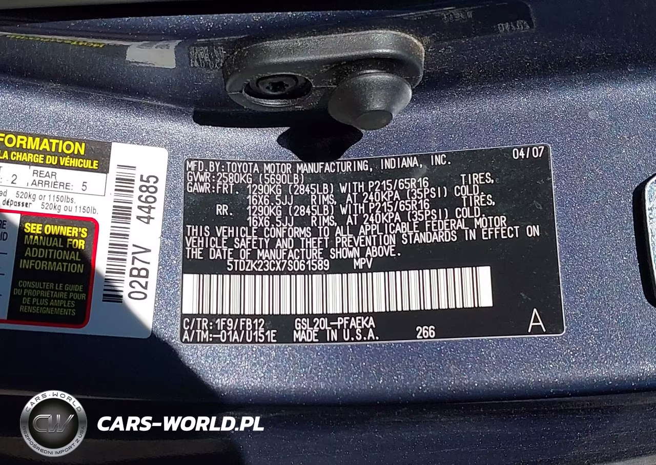 2007 Toyota Sienna Ce VIN:5TDZK23CX7S061589 - 9
