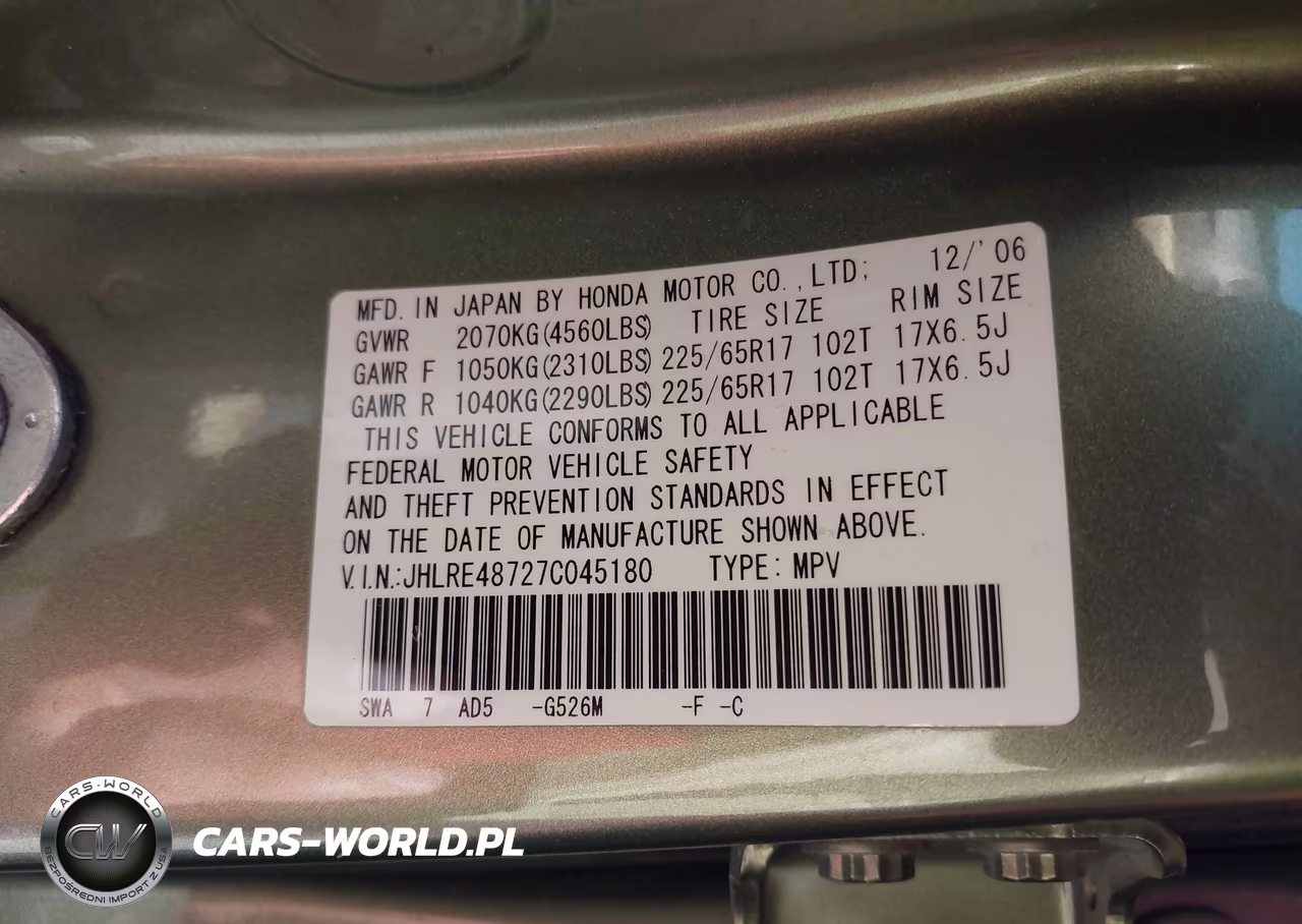2007 Honda Cr-V Ex-L VIN:JHLRE48727C045180 - 9