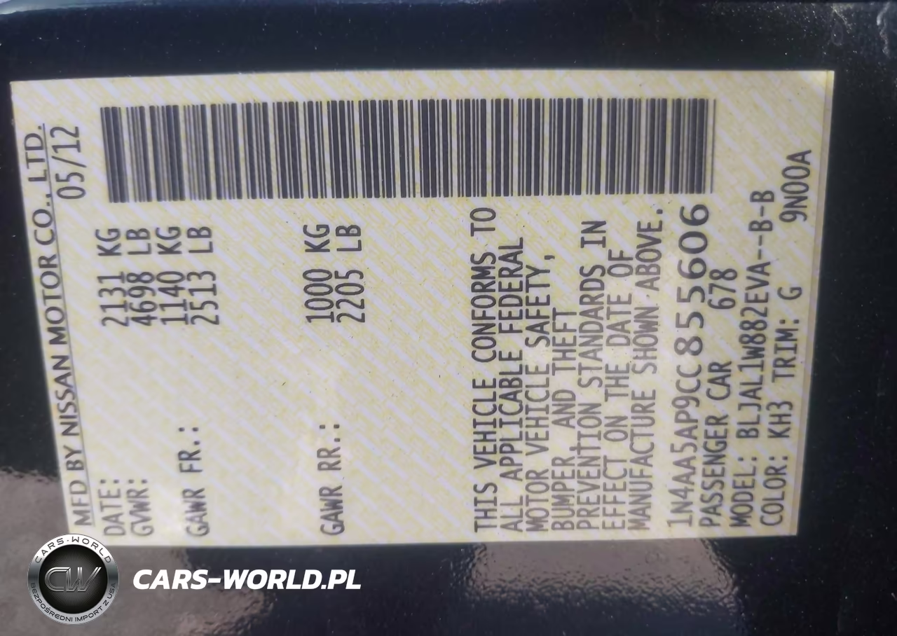 2012 Nissan Maxima 3.5 Sv VIN:1N4AA5AP9CC855606 - 9
