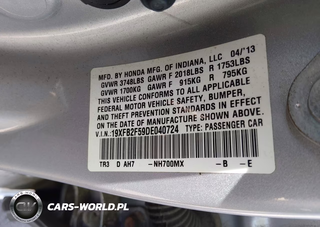 2013 Honda Civic Lx VIN:19XFB2F59DE040724 - 9