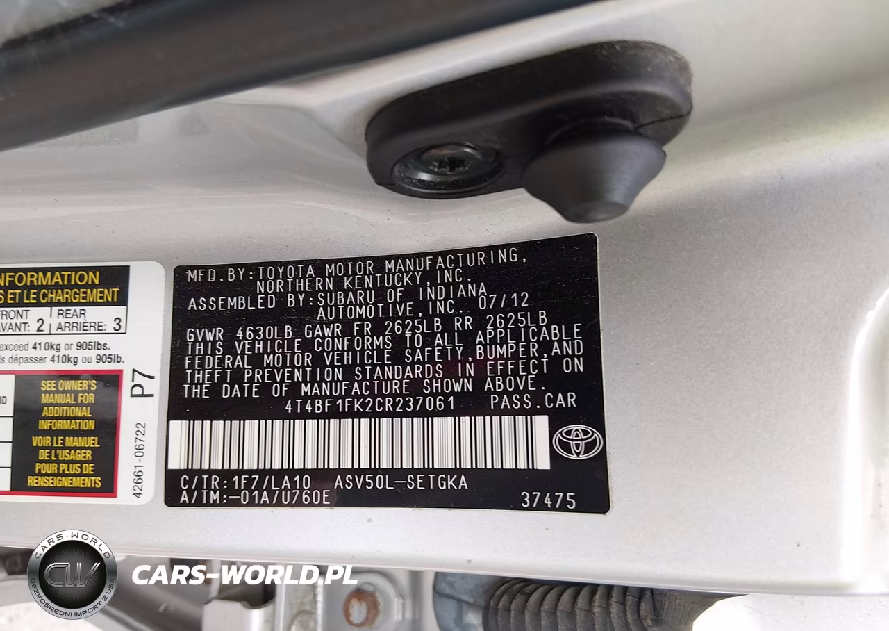 2012 Toyota Camry Xle VIN:4T4BF1FK2CR237061 - 9