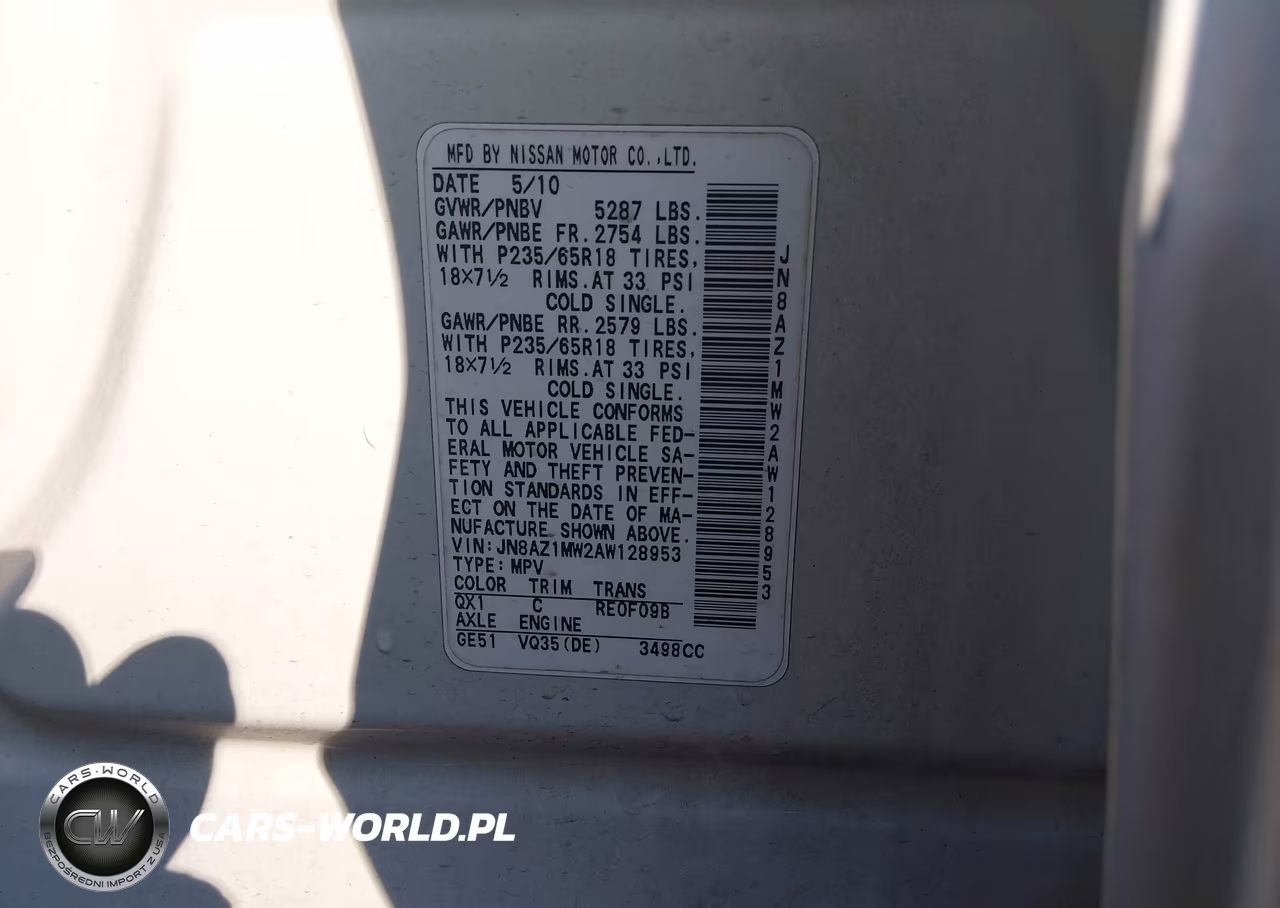 2010 Nissan Murano Sl VIN:JN8AZ1MW2AW128953 - 9