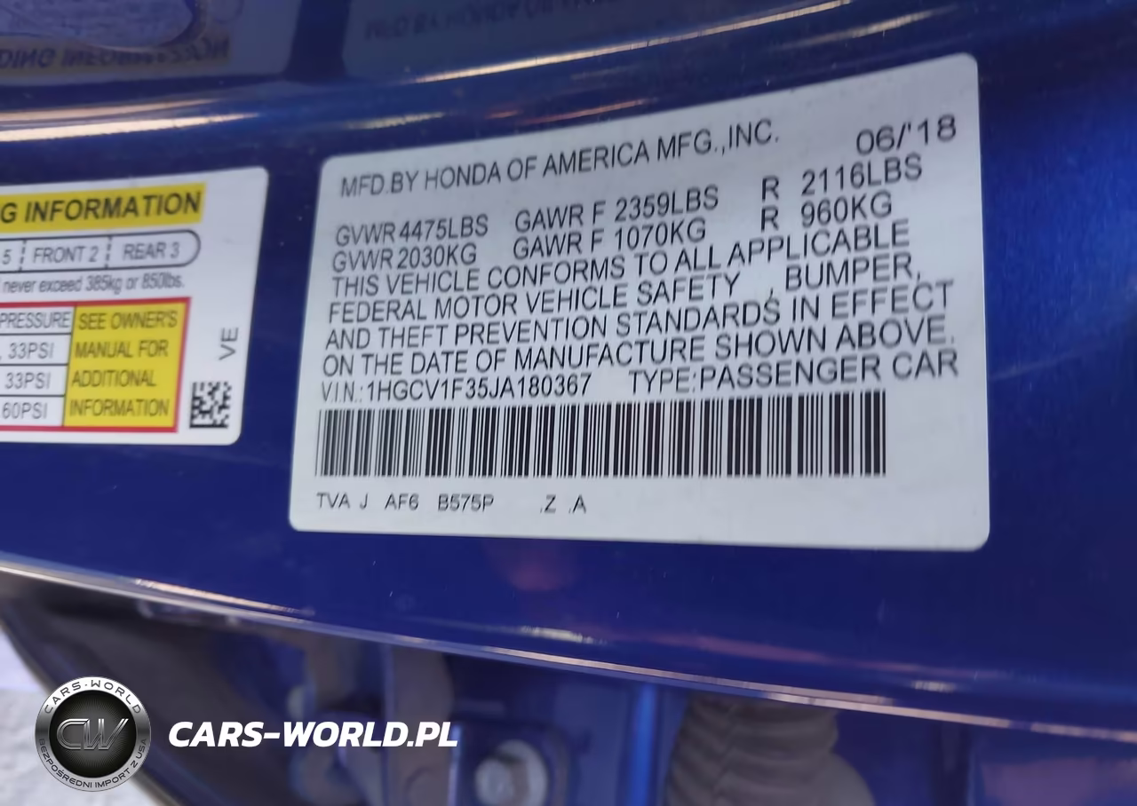 2018 Honda Accord Sport VIN:1HGCV1F35JA180367 - 9