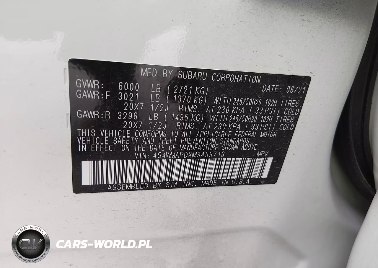 2021 Subaru Ascent Limited VIN:4S4WMAPDXM3459713 - 9
