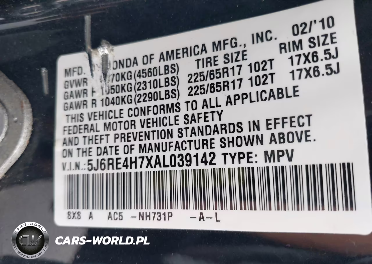 2010 Honda Cr-V Ex-L VIN:5J6RE4H7XAL039142 - 9