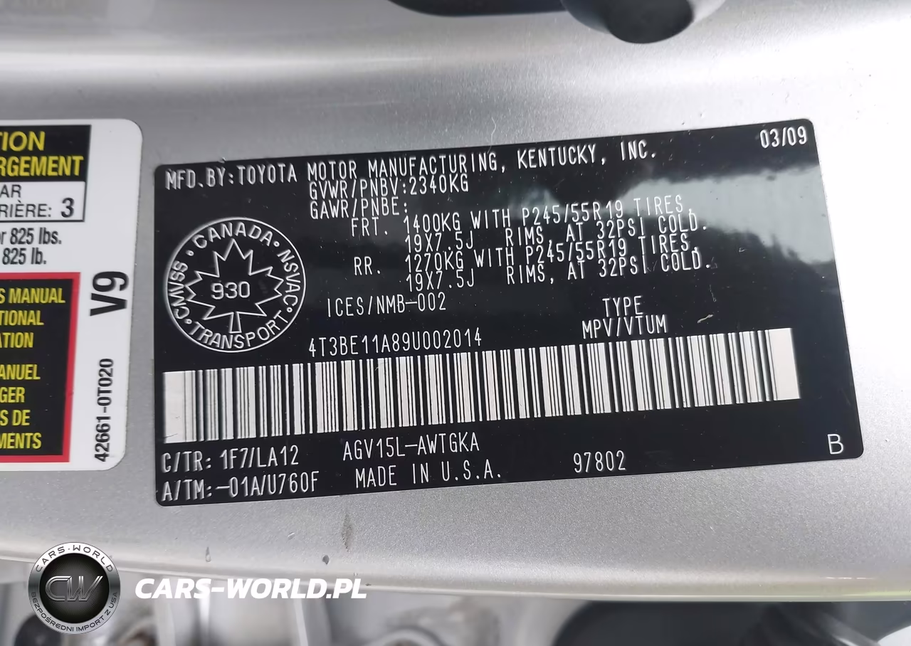 2009 Toyota Venza VIN:4T3BE11A89U002014 - 9
