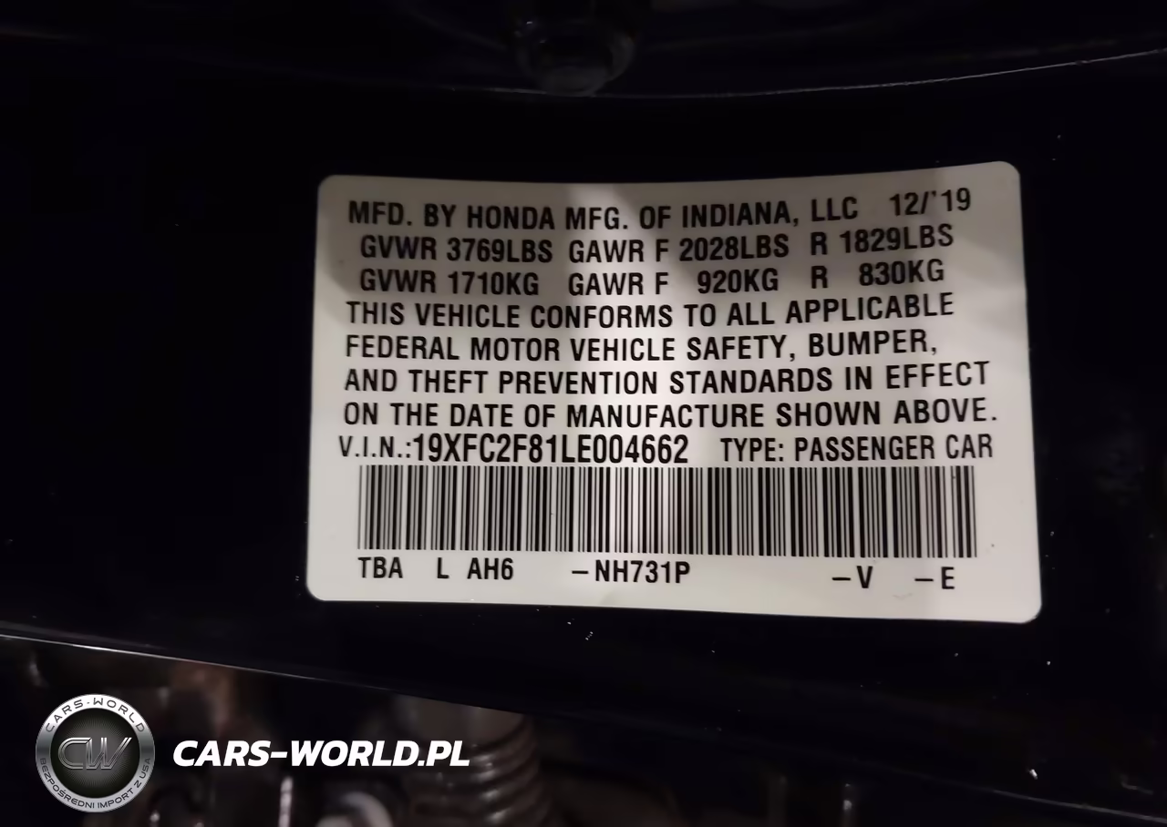 2020 Honda Civic Sport VIN:19XFC2F81LE004662 - 9