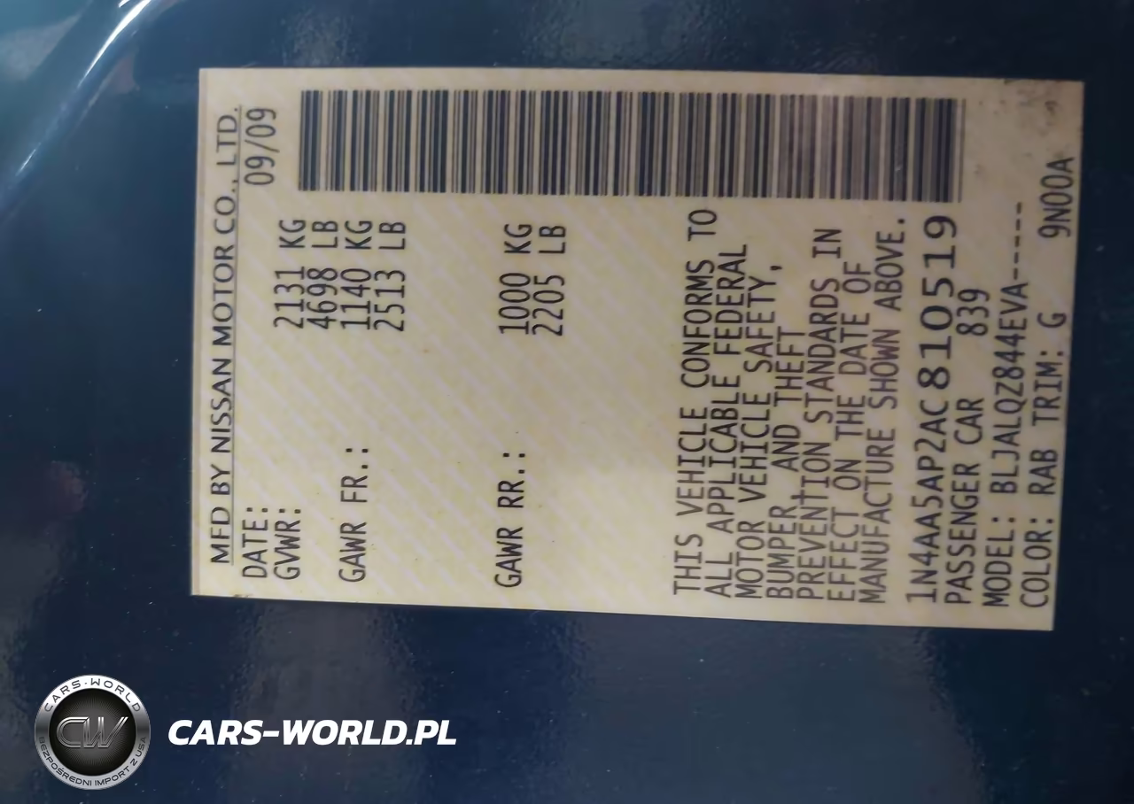 2010 Nissan Maxima 3.5 S VIN:1N4AA5AP2AC810519 - 9