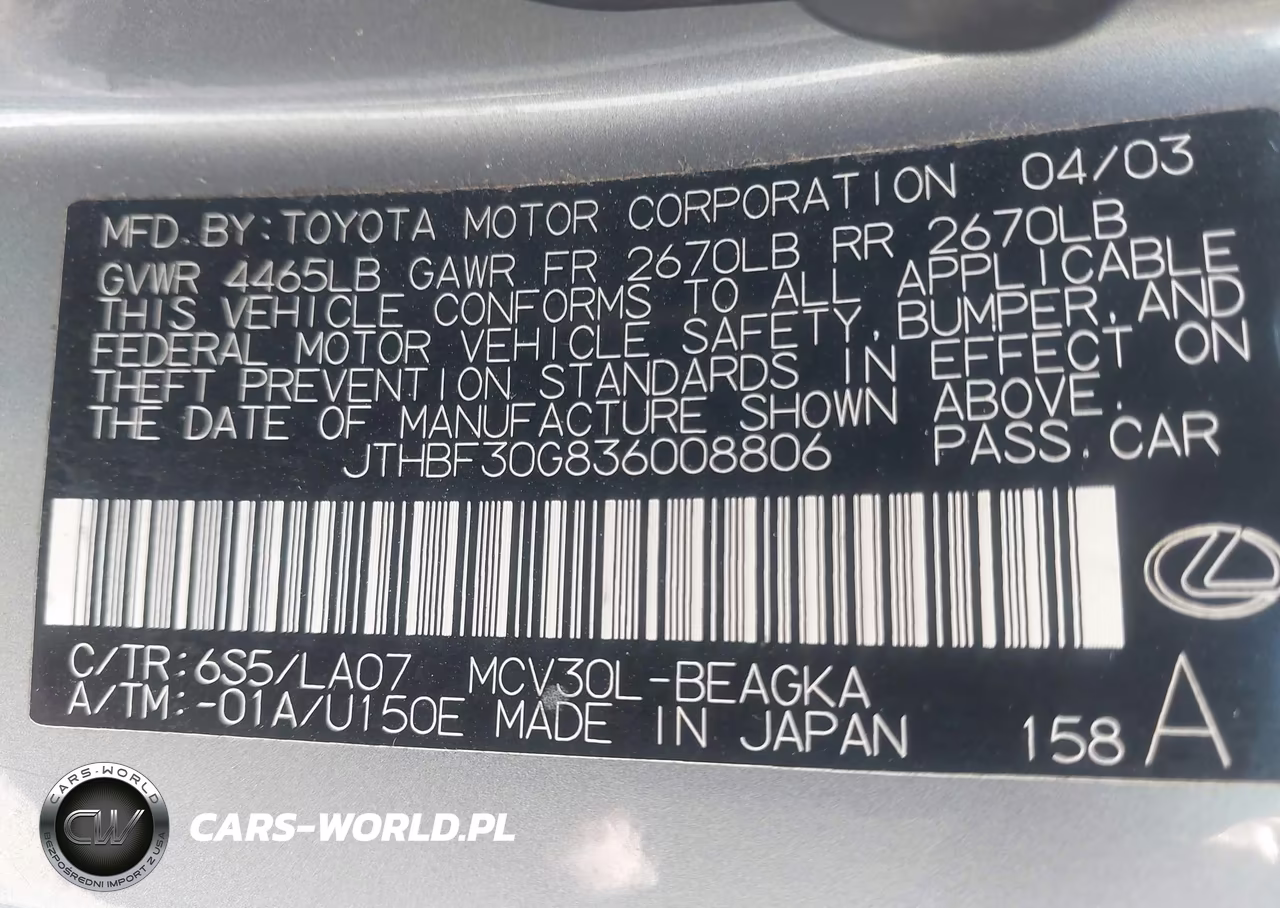 2003 Lexus Es 300 VIN:JTHBF30G836008806 - 9
