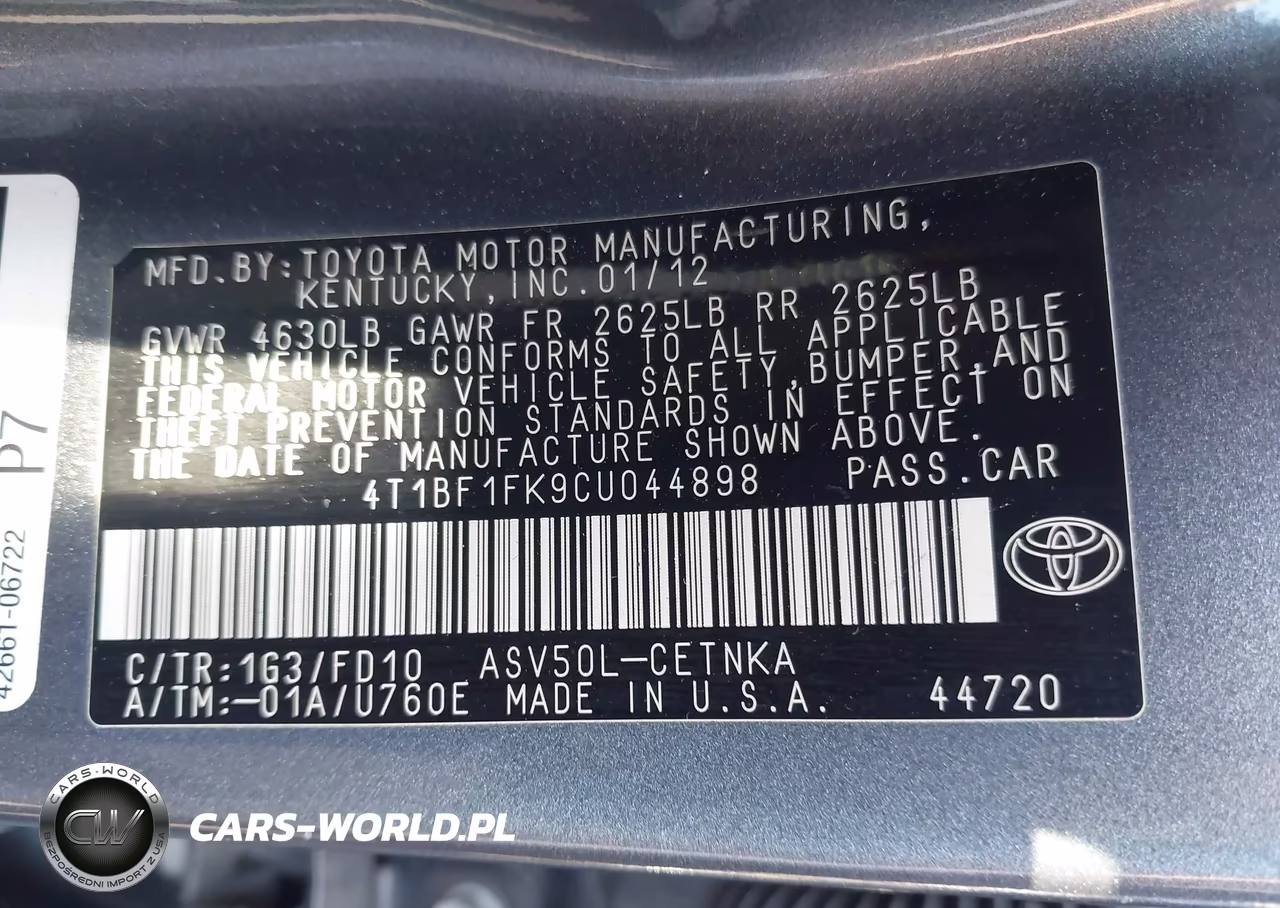 2012 Toyota Camry Le VIN:4T1BF1FK9CU044898 - 9