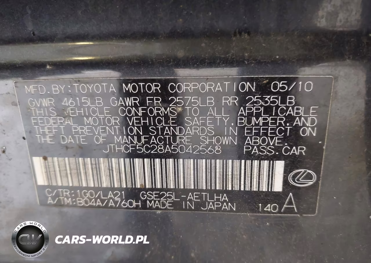 2010 Lexus Is 250 VIN:JTHCF5C28A5042568 - 9