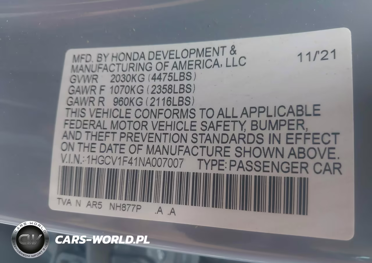 2022 Honda Accord Sport Special Edition VIN:1HGCV1F41NA007007 - 9