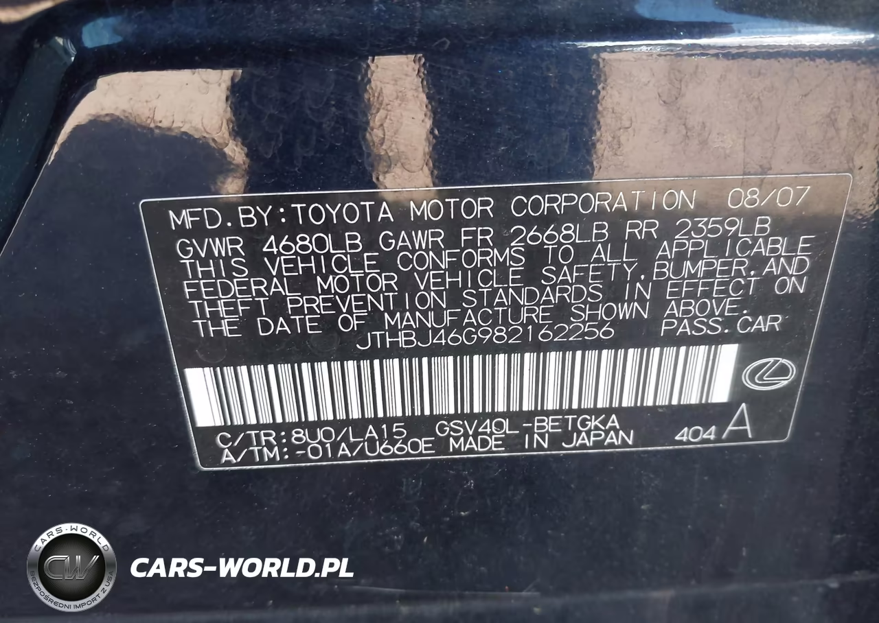 2008 Lexus Es 350 VIN:JTHBJ46G982162256 - 9
