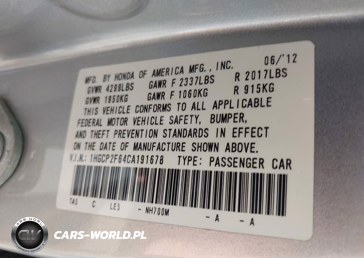 2012 Honda Accord 2.4 Se VIN:1HGCP2F64CA191678 - 9
