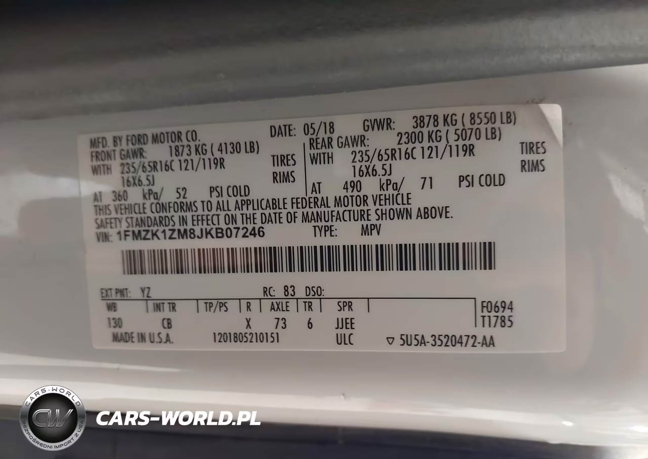 2018 Ford Transit-150 Xl VIN:1FMZK1ZM8JKB07246 - 9